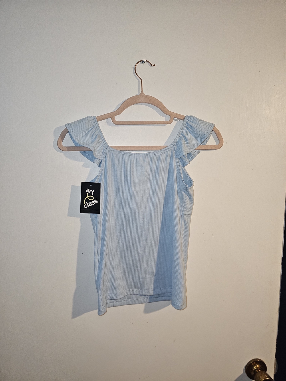 art class Pale Blue Ruffle Strap Ribbed Tank Top - Picture 3 of 5